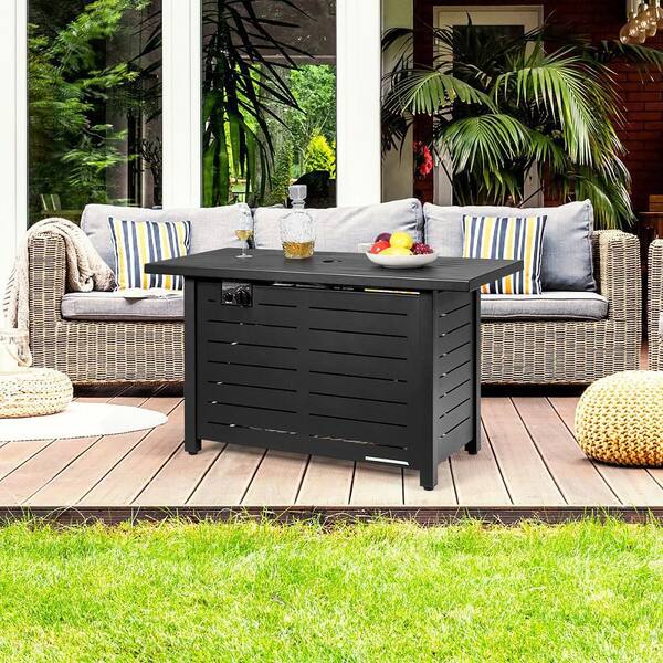 60,000 BTU Metal Outdoor Fire Pit Table Patio Propane Heater with Door and Table Cover