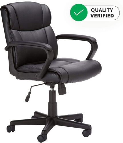 Basics Padded Office Desk Chair With Armrests Adjustable Height 360-Degree Black