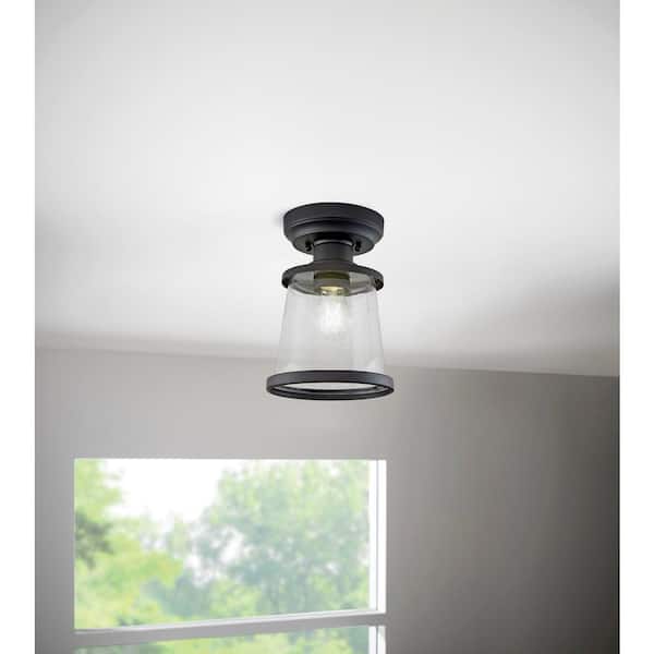 Rigby 9.6 in. 1-Light Matte Black Round Flush Mount, Farmhouse Ceiling Light