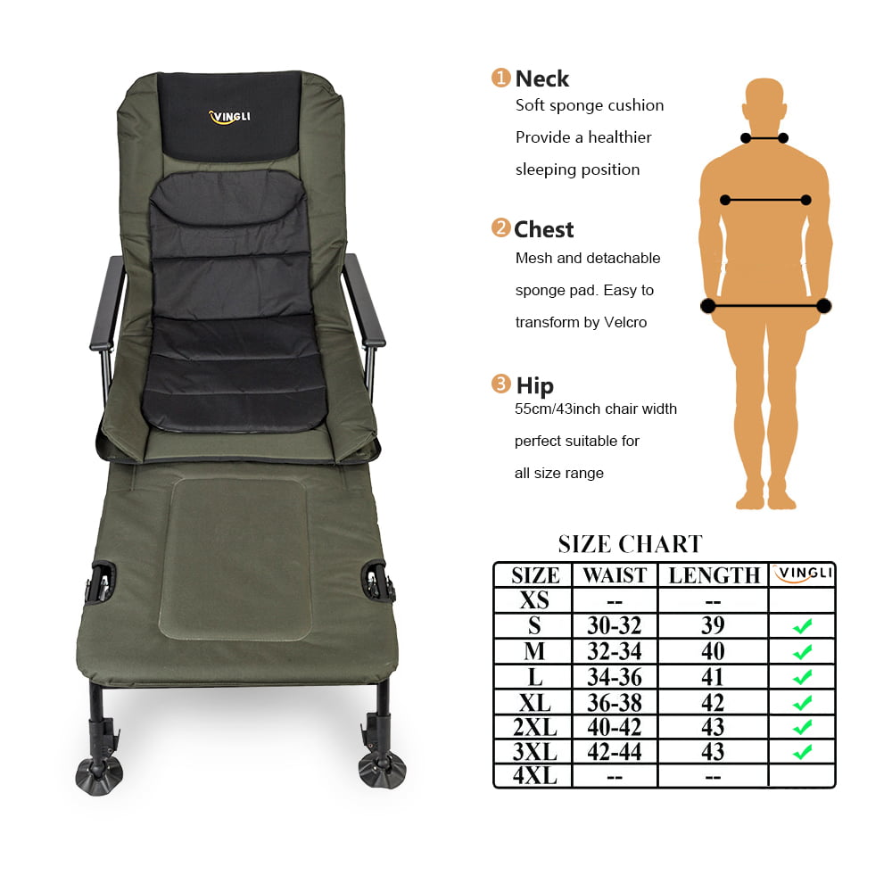 VINGLI Oversized Fishing Chair with Footrest Support 440 lbs 160° Adjustable Backrest, Black & Army Green