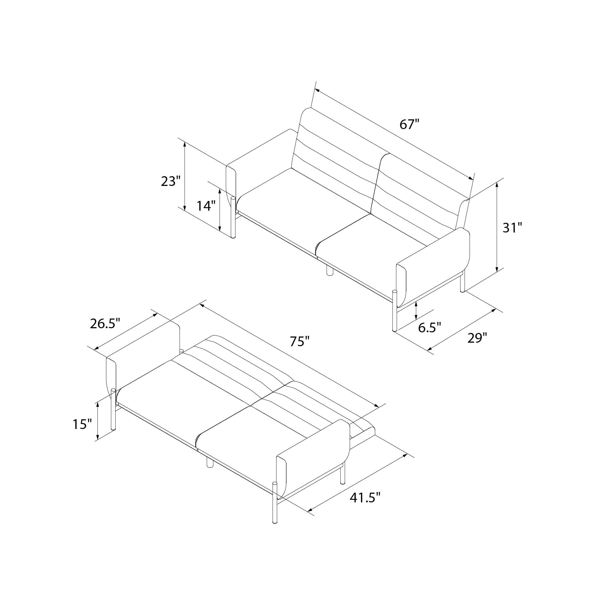 DHP Sadie Futon Sofa Bed and Couch Sleeper, Distressed Charcoal Black Faux Leather