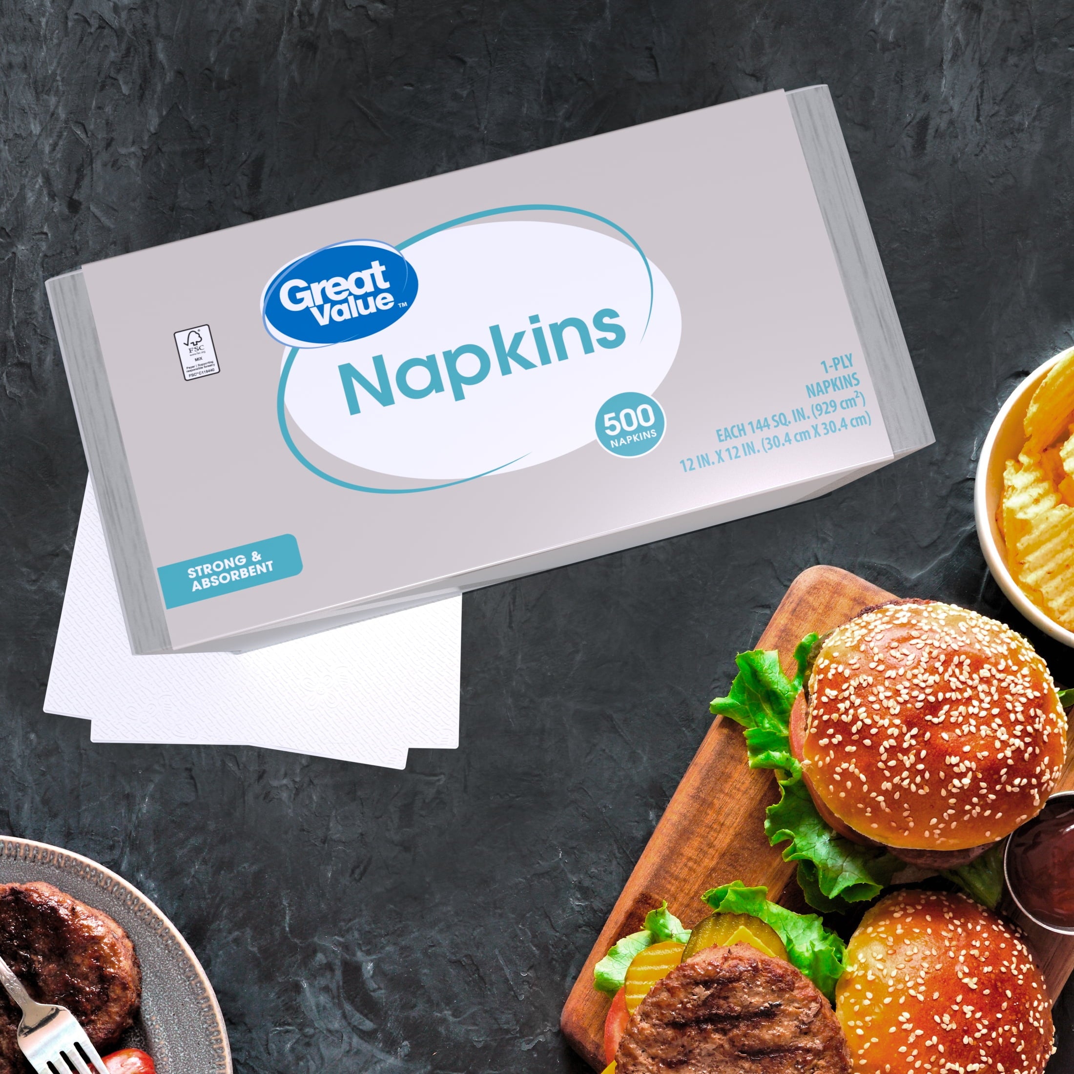 Great Value Disposable Paper Napkins, White, 500 Count