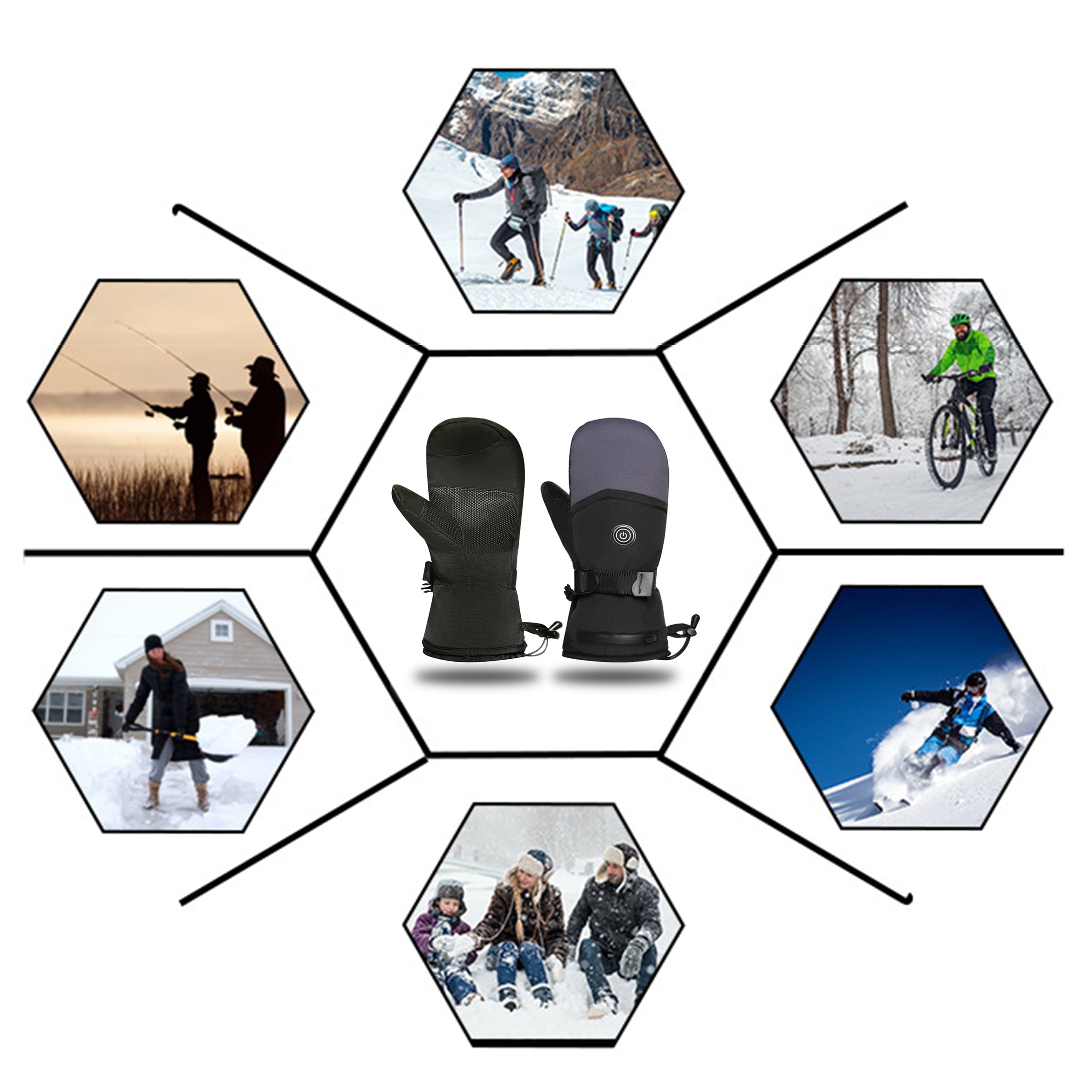 WZCPCV Electric Heated Gloves,Waterproof  Heated Mittens for Men Women,Ski Gloves with 3 Heated Level,Touchscreen Gloves,Professional Ski Gear Snow Gear,Black