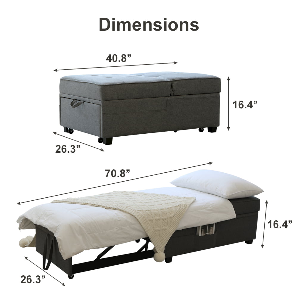Cynefin Sleeper chair - ottoman bed, chair beds sleeper, 4 in 1 convertible chairs into beds with Lumbar Pillow 3 Side Pockets Linen Fabric Tufted for Living Room Grey
