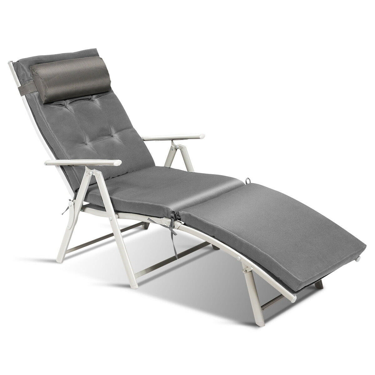 Topbuy Cushioned Folding Chaise Lounge Chair Adjustable Recliner  Gray