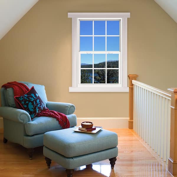 36 in. x 54 in. V-4500 Series White Single-Hung Vinyl Window with 6-Lite Colonial Grids/Grilles