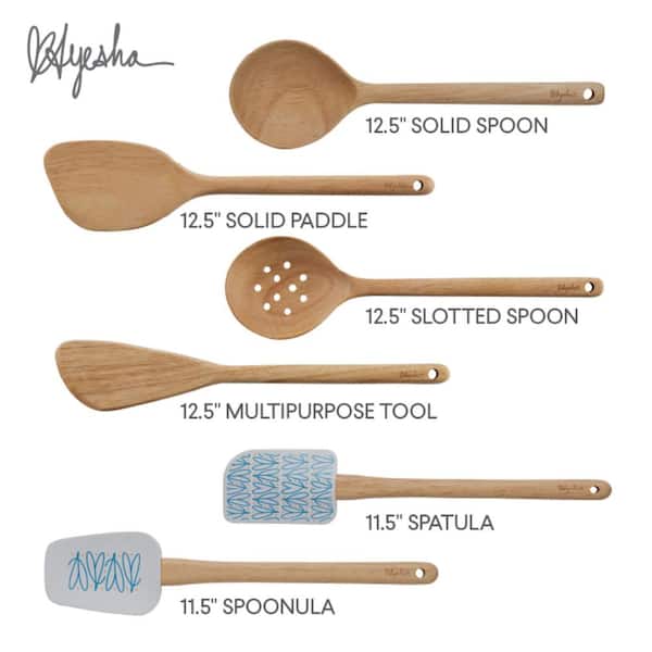 Ayesha Collection French Vanilla Kitchen Cooking Utensil Set with Ceramic Tool Crock