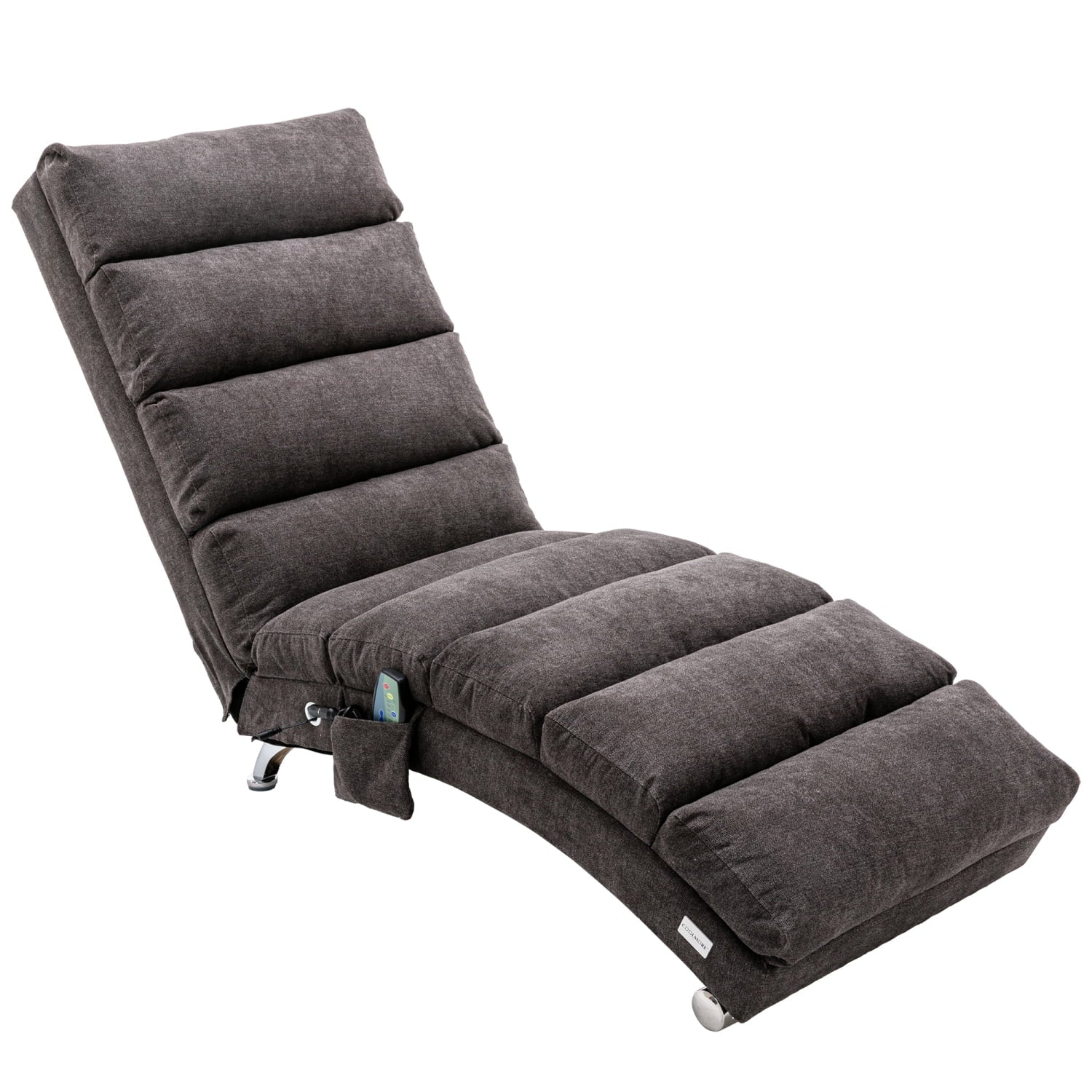 Dark Gray Modern Long Lounger - Linen Chaise Lounge for Living Room or Office, Polyester Upholstery with Foam Filling, Solid Plywood Frame & Chrome-plated Metal Legs, Relaxing and Comfortable Design