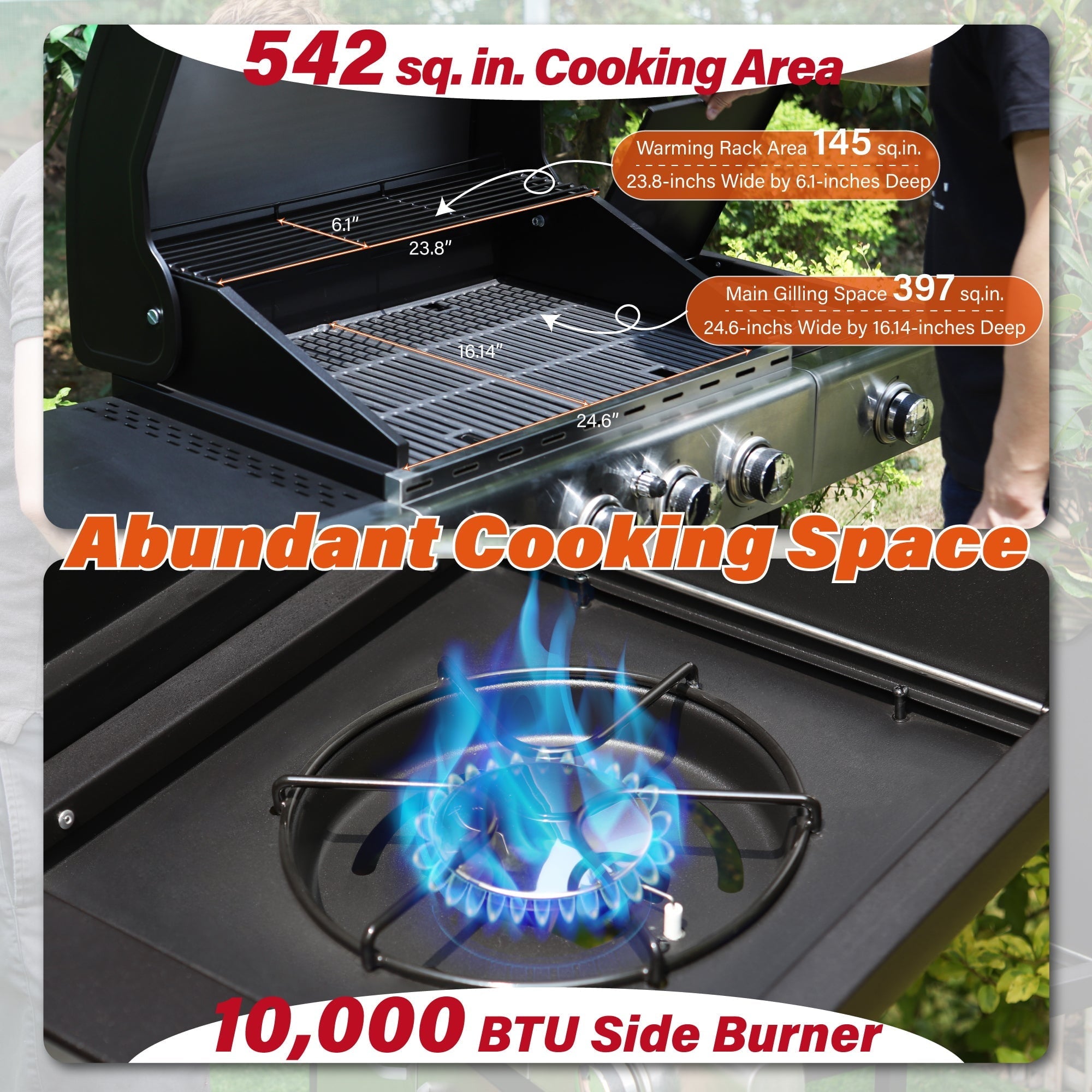 & William Stainless Steel Portable 4-Burner Propane Gas Grill with Side Burner