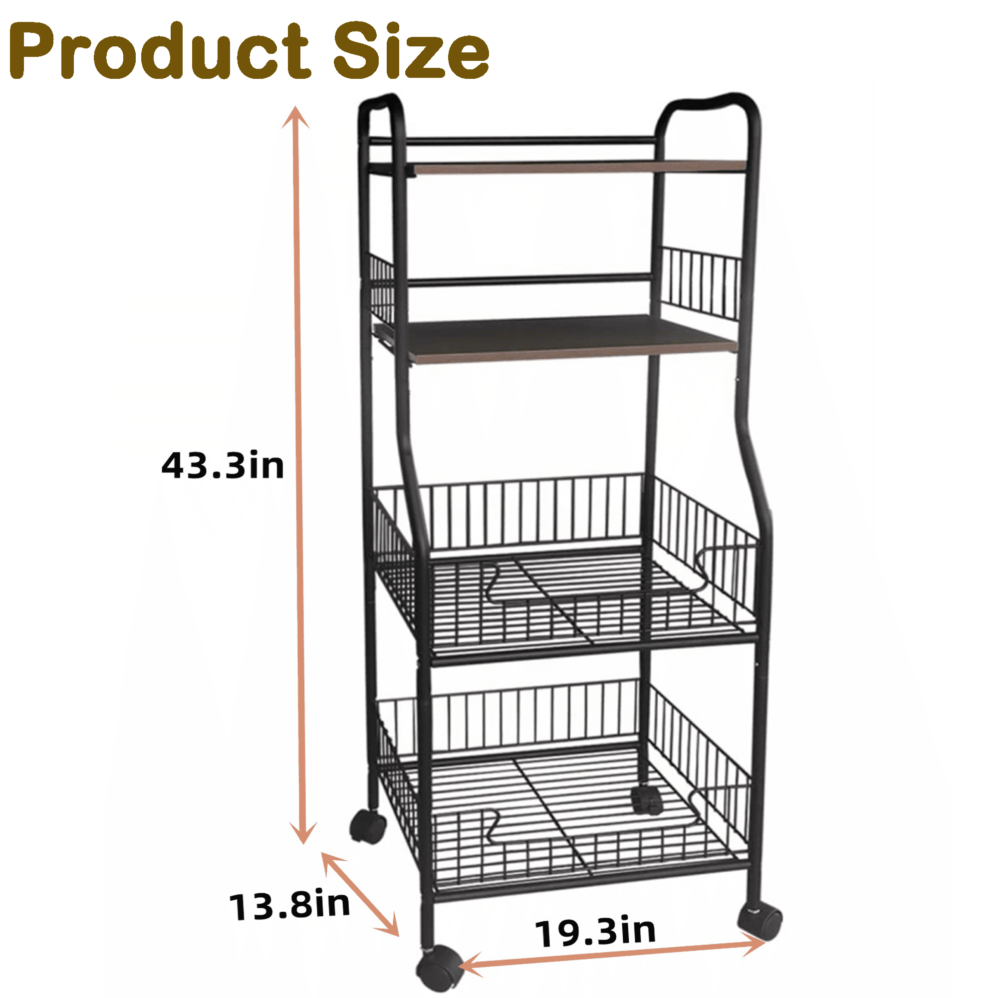 Nisorpa Baker's Rack on Wheels, Microwave Oven Stand Shelf, Fruit Vegetable Storage Basket
