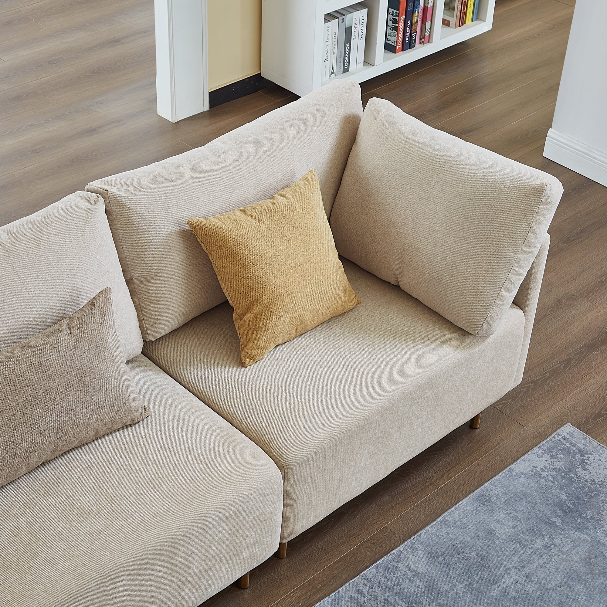 Familymill 108'' Fabric L-Shaped Modular Sectional Sofa with Removable Ottoman and 3 Pillows