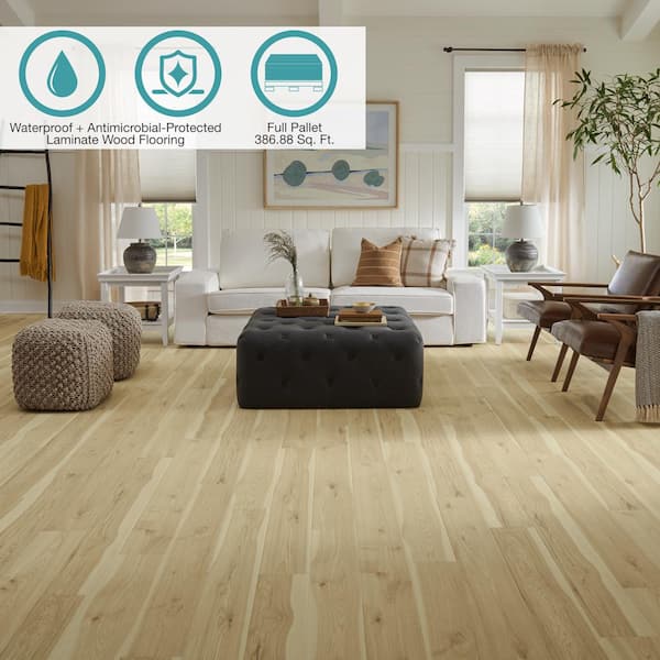 Defense+ Antique Linen Hickory 14 mm T x 6.1 in. W Waterproof Laminate Wood Flooring (386.9 sqft/pallet)