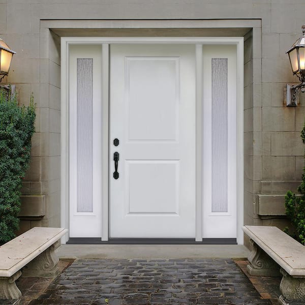60 in. x 80 in. Element Series 2-Panel RHIS Primed White Steel Prehung Front Door w/ Double 10 in. Rain Glass Sidelites