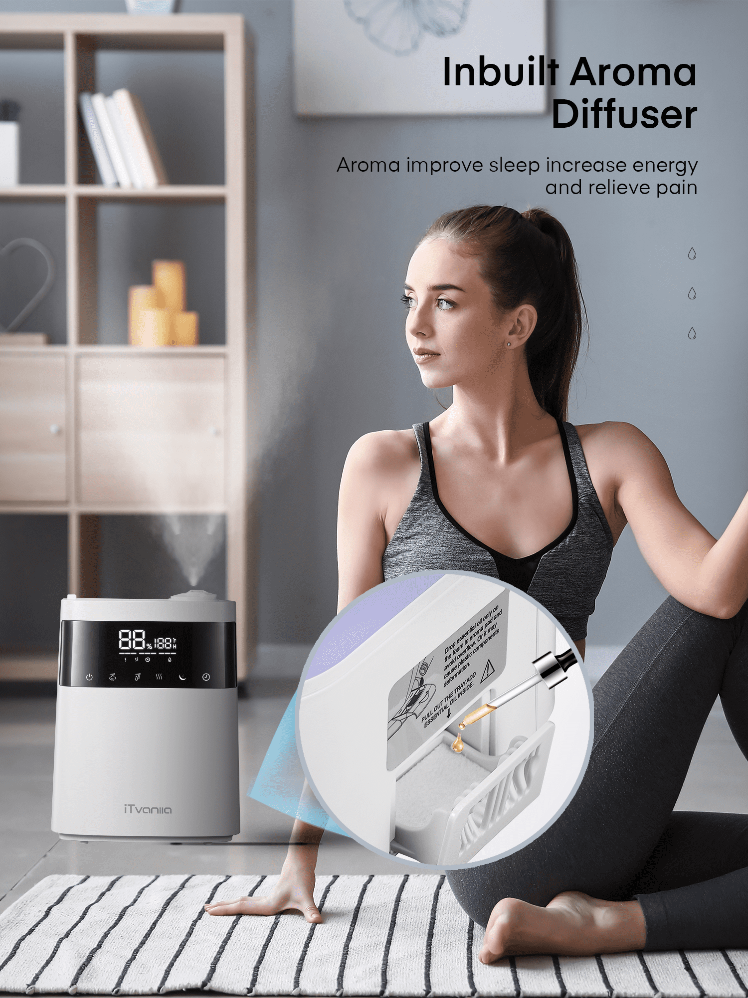 ITvanila Humidifier, 5.5L Warm and Cool Mist Humidifiers for Bedroom with Customized Humidity, Sleep Mode and 12H Timer, for Living Room, Office and Baby Room (White)