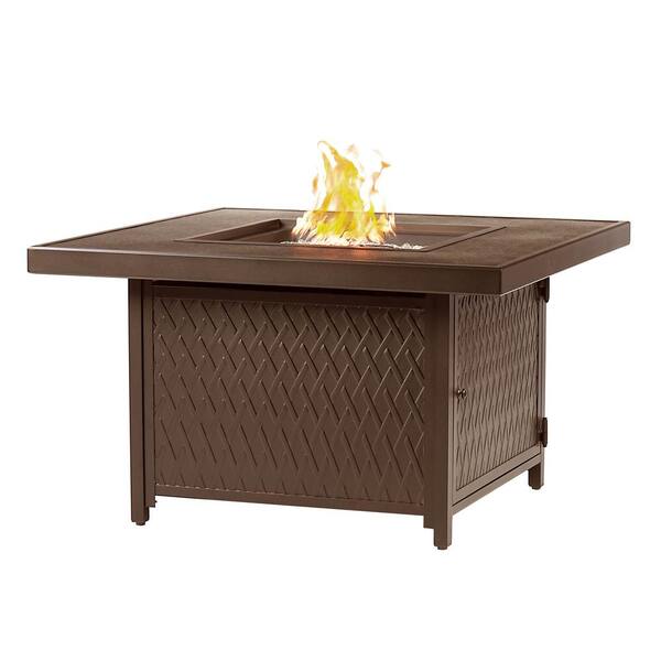 42 in. x 42 in. Brown Square Aluminum Propane Fire Pit Table with Glass Beads, 2 Covers, Lid, 55,000 BTUs