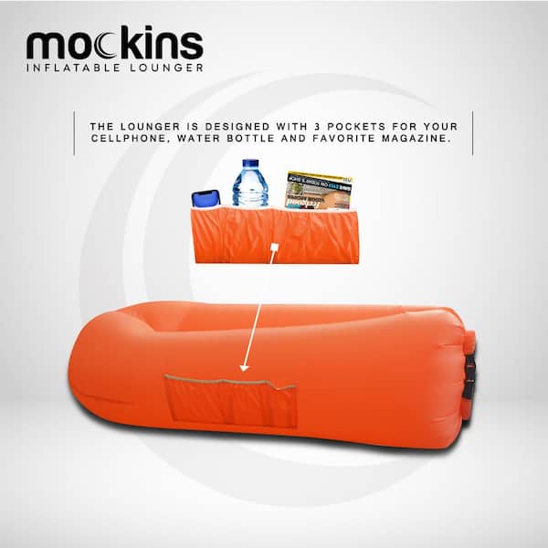 Black and Orange Inflatable Loungers with Travel Bags and Pockets (2-Pack)