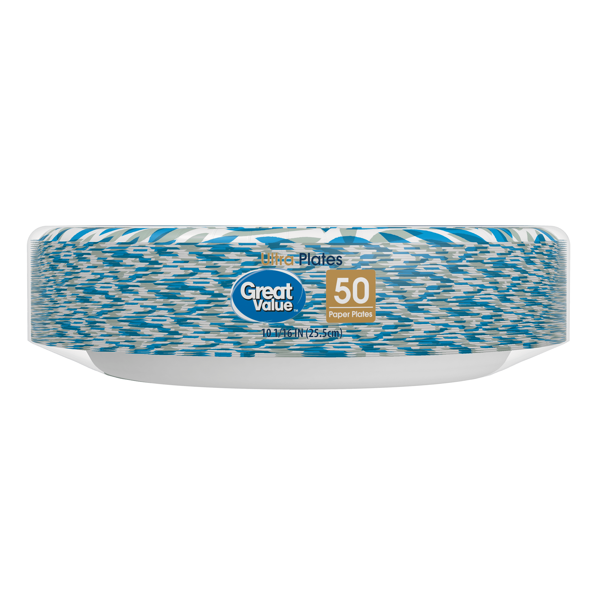 Great Value Ultra Disposable Paper Dinner Plates, White, 10 inch, 50 Plates, Patterned