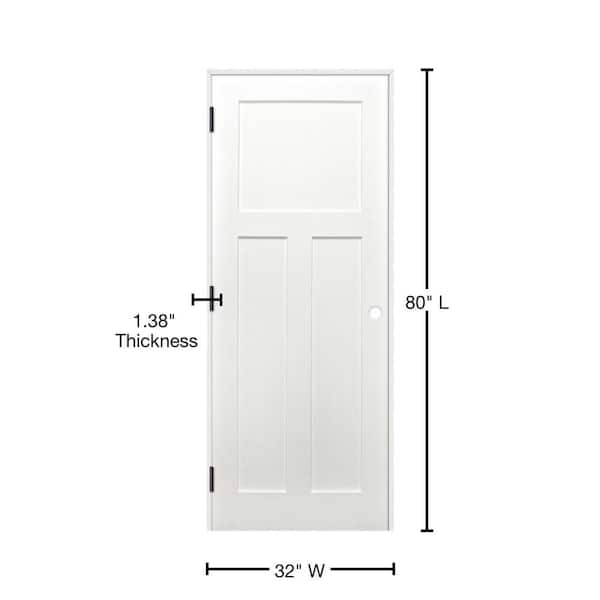 32 in. x 80 in. Craftsman Unfinished 3-Panel Solid Wood Core Primed Pine Reversible Single Prehung Interior Door