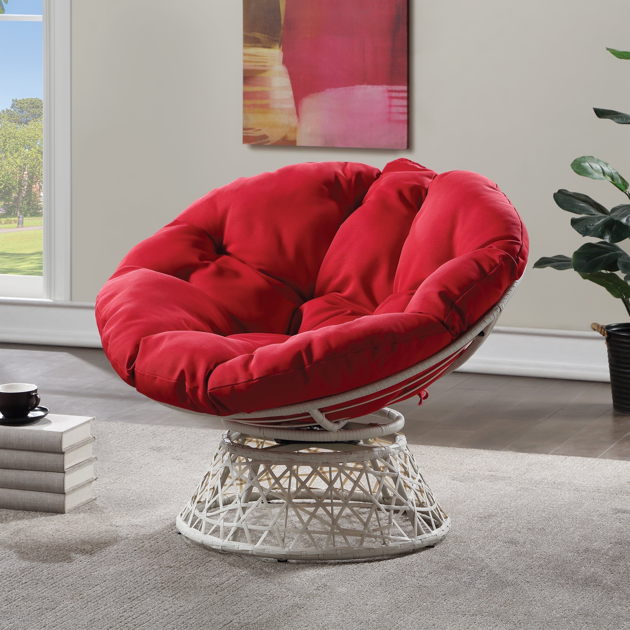 OSP Home Furnishings Papasan Chair, Red and Cream