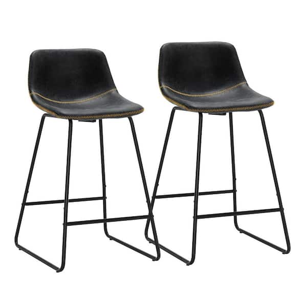 Faux Leather Bar Stools Metal Frame Counter Height Bar Stools(Set of 2)