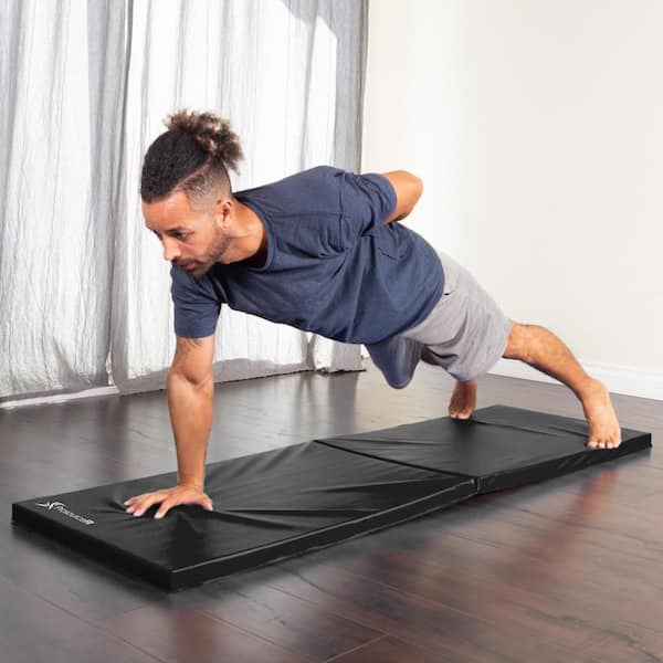 Bi-Fold Folding Thick Exercise Mat Black 6 ft. x 2 ft. x 1.5 in. Vinyl and Foam Gymnastics Mat (Covers 12 sq. ft.)
