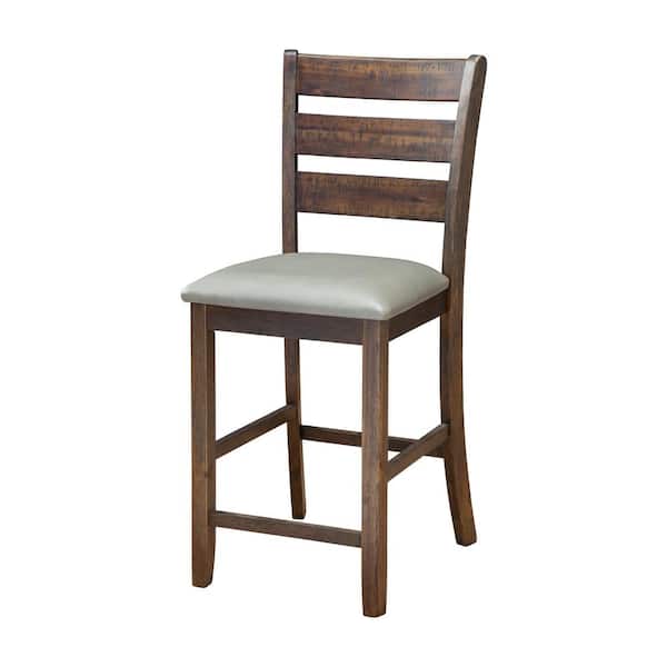 Emery 18 in. H Walnut Full Back Wood Bar Stool with Faux Leather Seat Set of 2