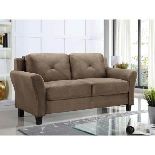 Lifestyle Solutions Loveseat 31.5" w/ Round Arms 2-Seater Microfiber Wood Brown
