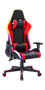 HomeMiYN Gaming Chair with Speakers Video and  RGB LED Lights, Pink PU Leather Ergonomic Racing Office Chair