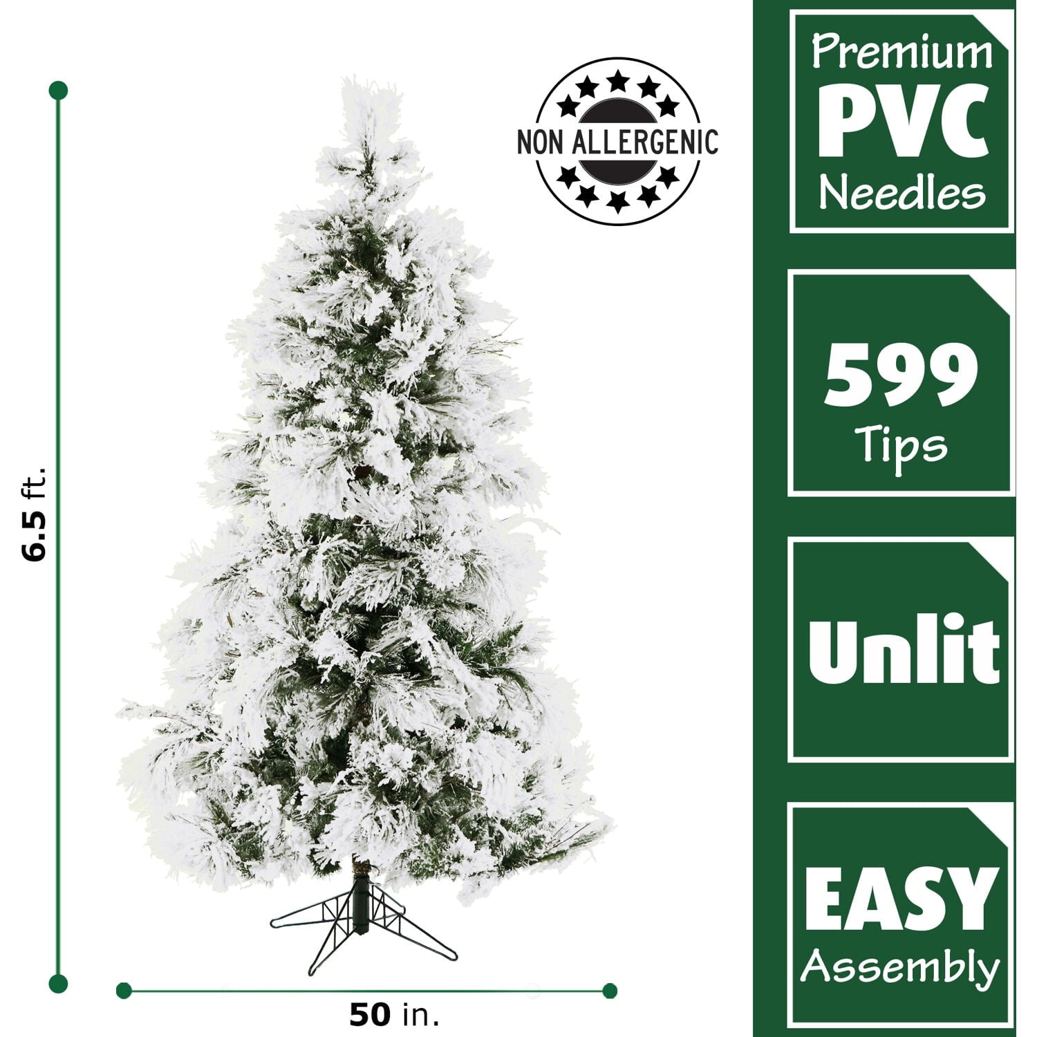 Fraser Hill Farm 6.5-Foot Unlit Snow Flocked Snowy Pine Artificial Christmas Tree | Full Silhouette | High Quality Realistic Foliage | Stand Included | Holiday Decor for Home, Office | FFSN065-0SN