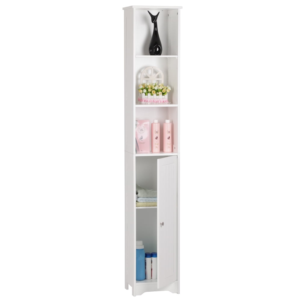 Zimtown 5-Shelf Bathroom Cabinet, Freestanding Tall Floor Storage Cabinet Tower Cupboard with Shelves, Narrow Slim Tower Cabinet, White Finish
