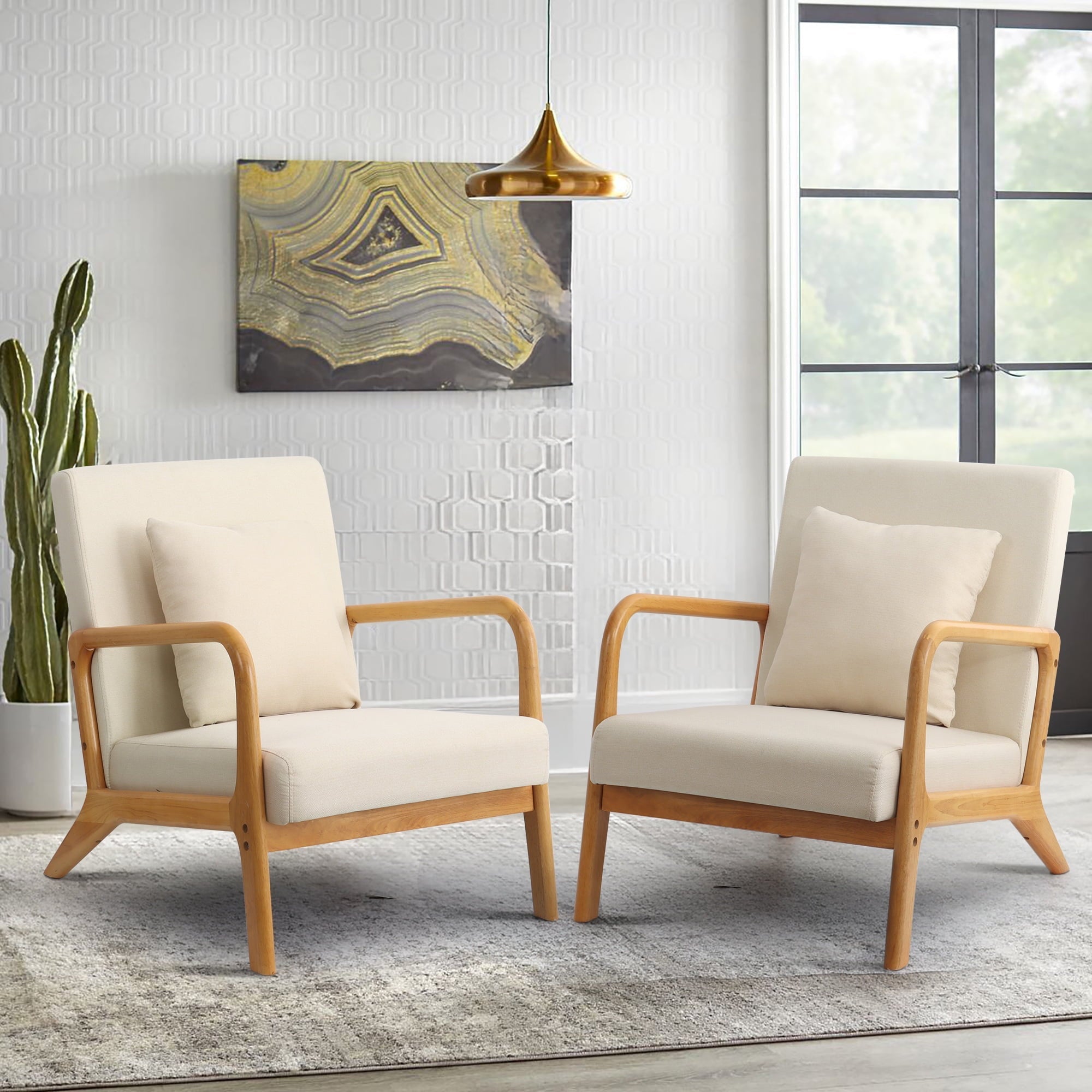 Mid Century Modern Accent Chair,Fabric Reading Armchair,Linen Upholstered Accent Chairs for Living Room/Bedroom,25.6
