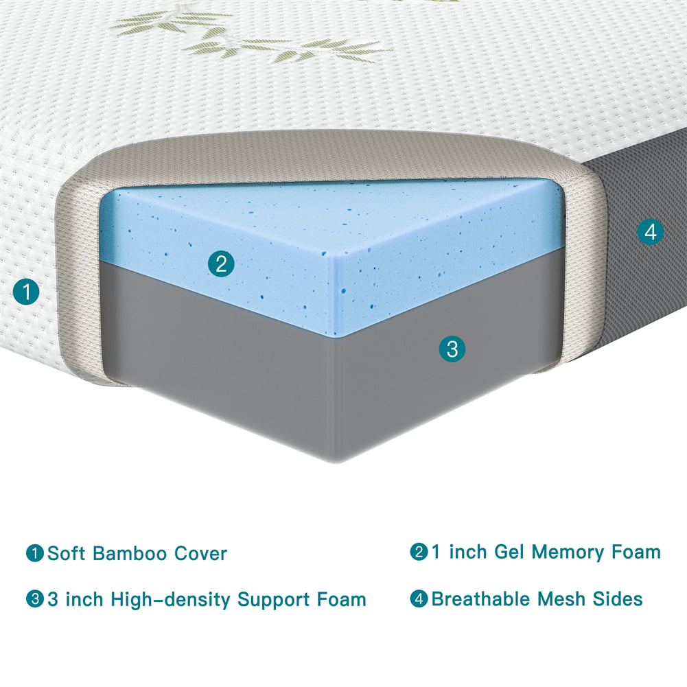 4 Inch Folding Mattress, Portable Trifold Gel Memory Foam Fold Mattresses, Guest Bed, Queen