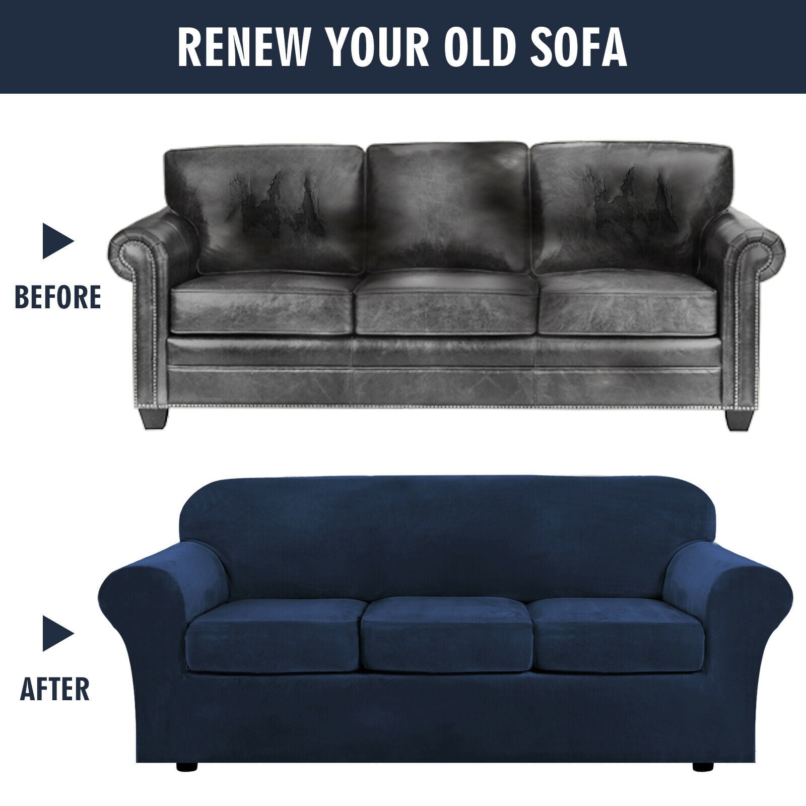 Topchances Velvet Plush 4 Piece Stretch Sofa Covers Couch Covers for 3 Cushion Couch 3 Seater Covers (Base Cover Plus 3 Individual Cushion Covers) Feature Thick Soft Stay in Place