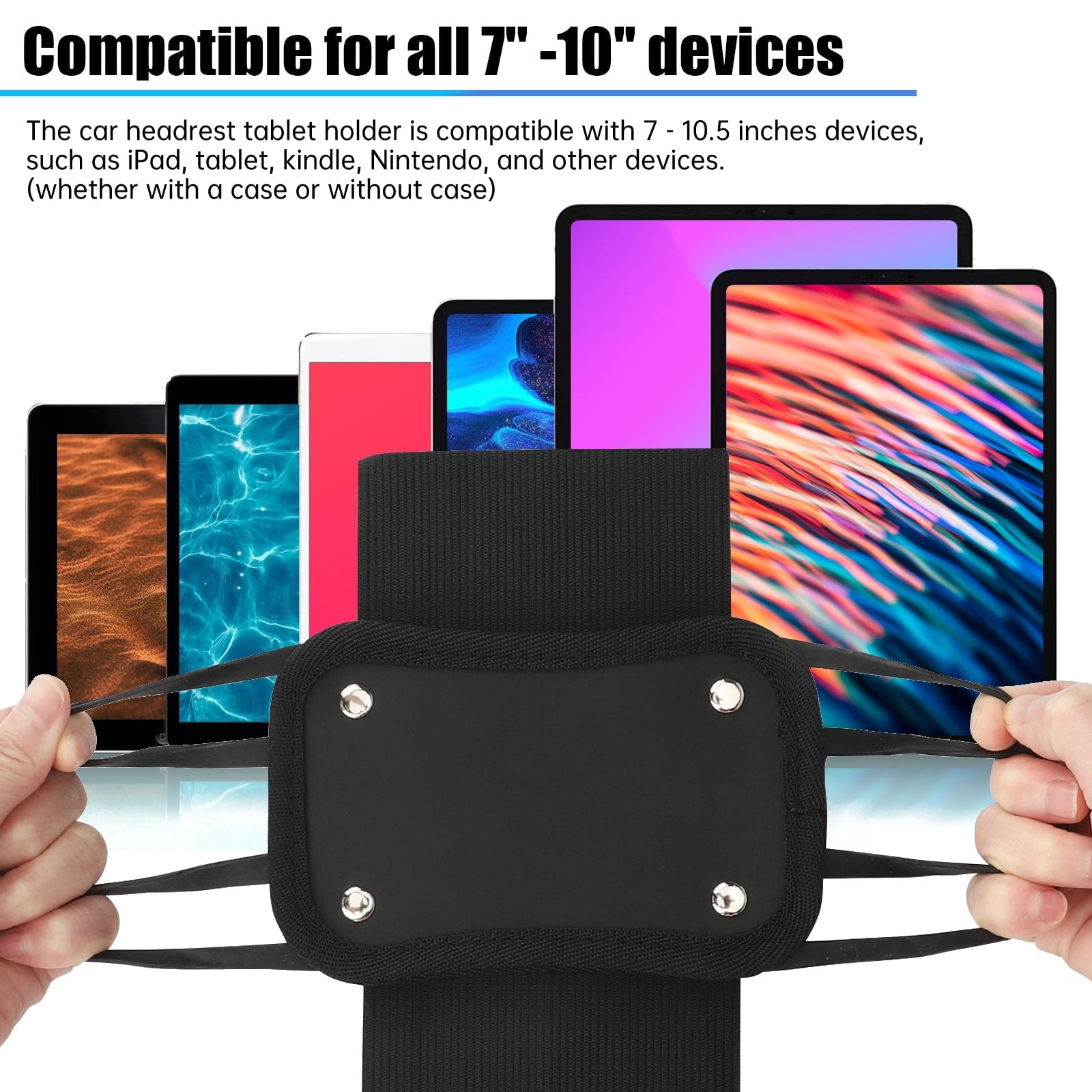 Car Headrest Mount Tablets Holder, EEEkit Universal Silicone Holder for Kids, Angle Adjustable Headrest Stand Fit for All 7-10.5'' Tablet Phone Nintendo Switch, Black