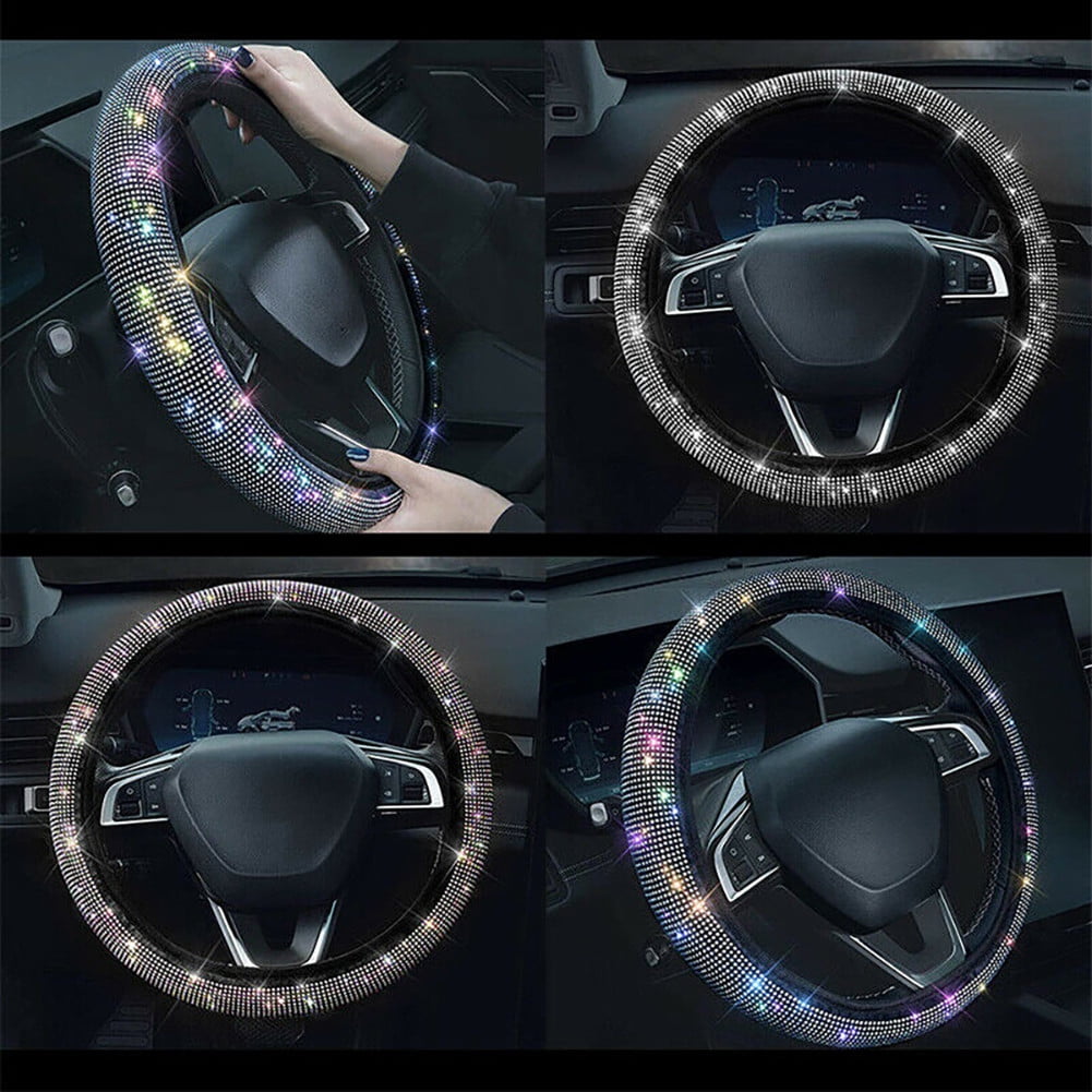 Universal 38CM Rhinestones Diamond Car Steering Wheel Cover Bling Crystal Silver