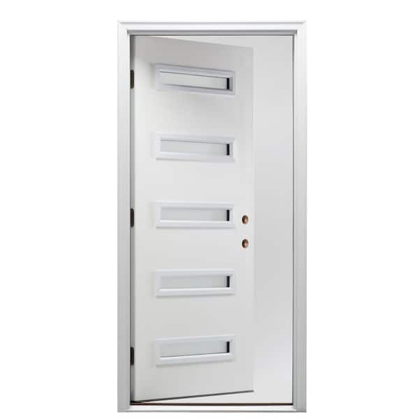 Davina 36 in. x 80 in. Left-Hand Inswing 5-Lite Frosted Glass Primed Fiberglass Prehung Front Door on 4-9/16 in. Frame