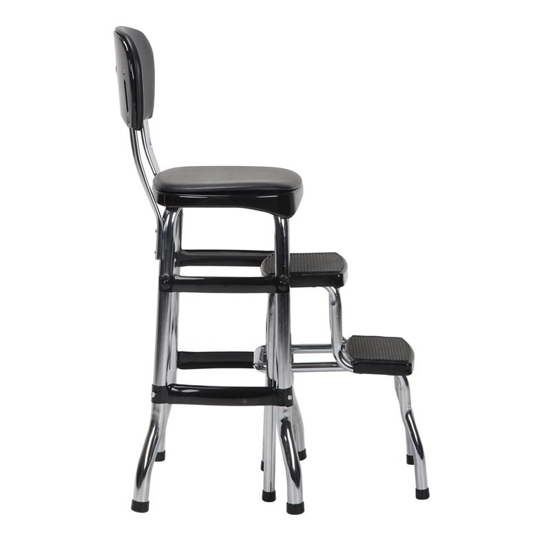COSCO Stylaire Retro Chair + Step Stool with sliding steps, Black