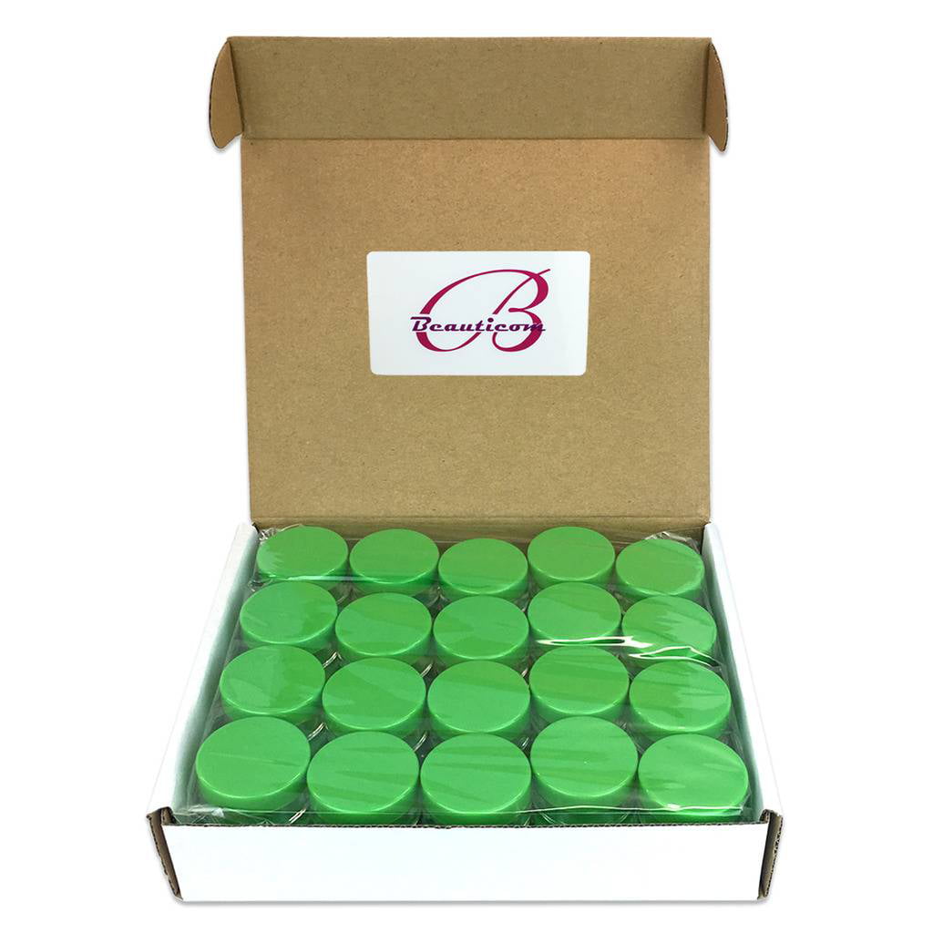 Beauticom 100 Pieces High Quality 10 Gram 10 ml (0.3 oz) Plastic Clear Round Cream Lotion Beauty Sample Jars with Green Lids