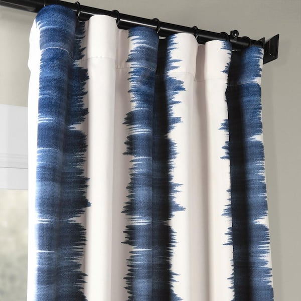 Flambe Blue Striped Room Darkening Curtain - 50 in. W x 96 in. L Rod Pocket with Back Tab Single Curtain Panel