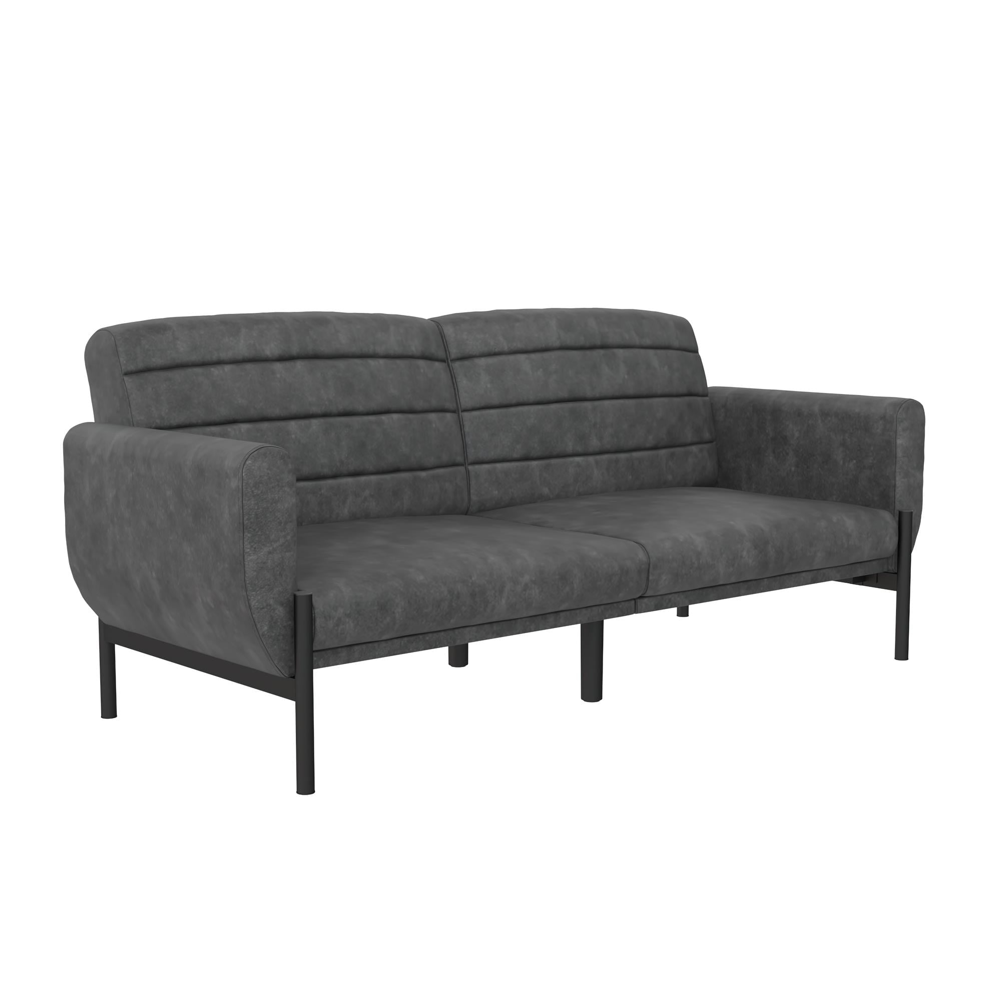 DHP Sadie Futon Sofa Bed and Couch Sleeper, Distressed Charcoal Black Faux Leather