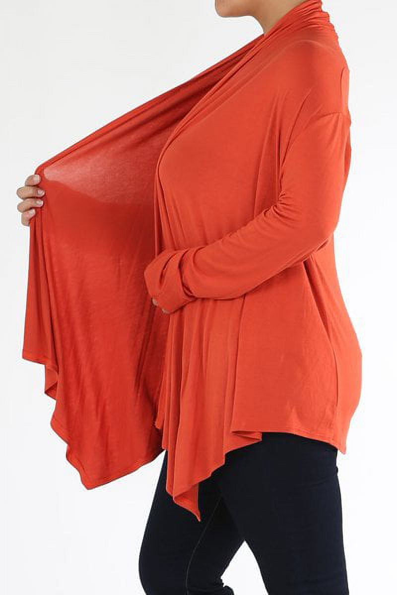 Women's Plus Size Casual Drape Open Front Cardigan Long Sleeve Made in USA