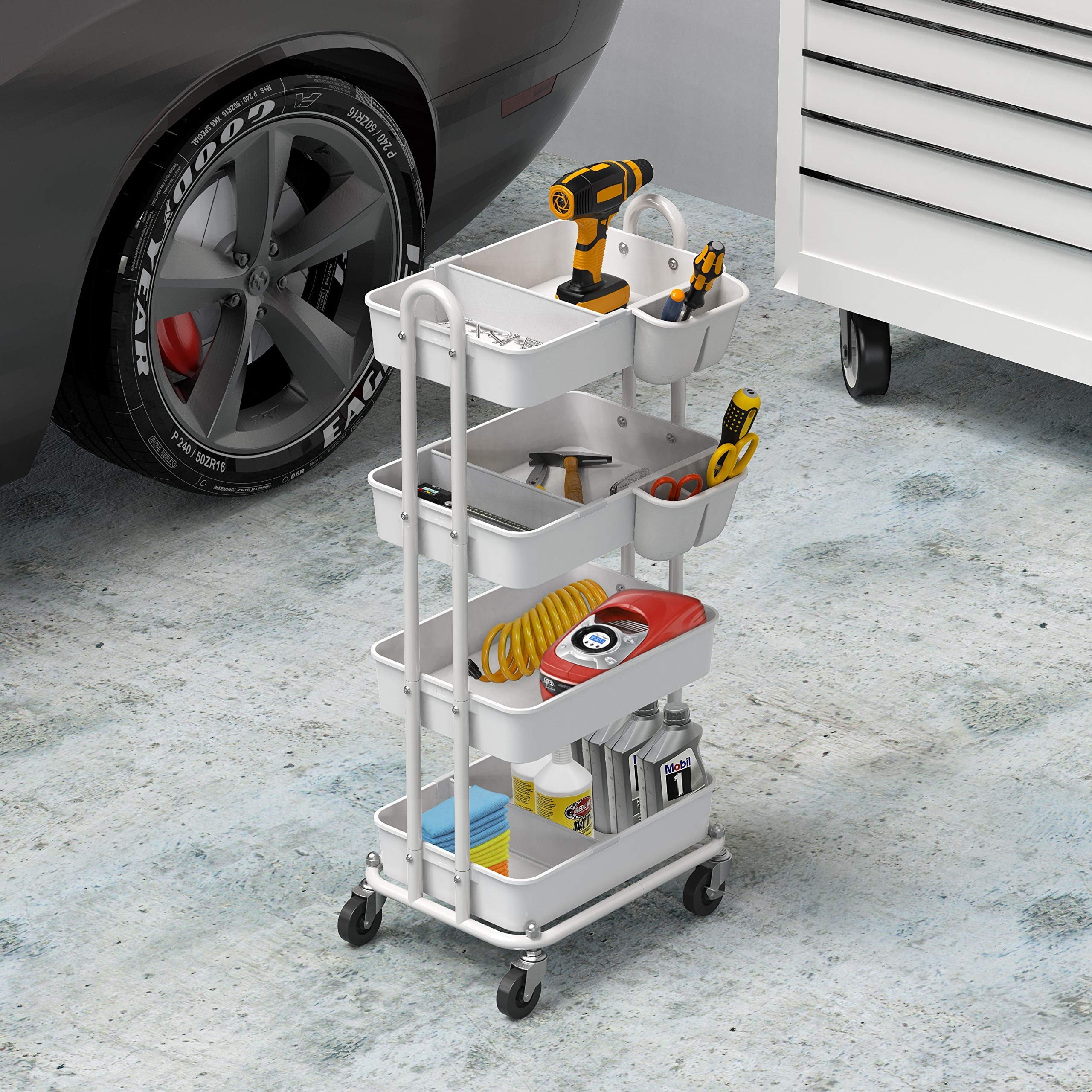 SimpleHouseware Heavy Duty 4-Tier Utility Rolling Cart, White