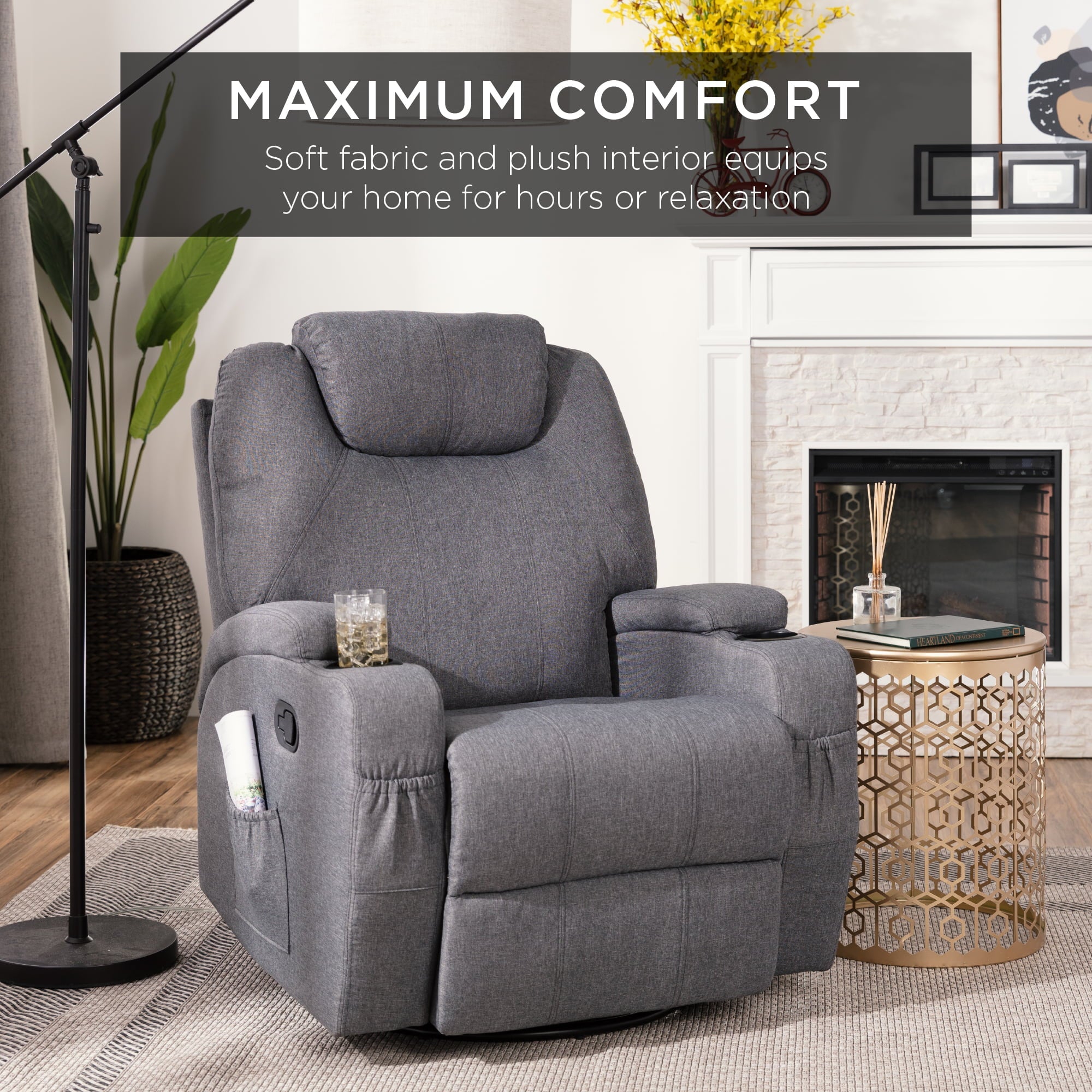 Best Choice Products Executive Swivel Massage Recliner Chair w/ Remote Control, 5 Modes, 2 Cup Holders - Gray