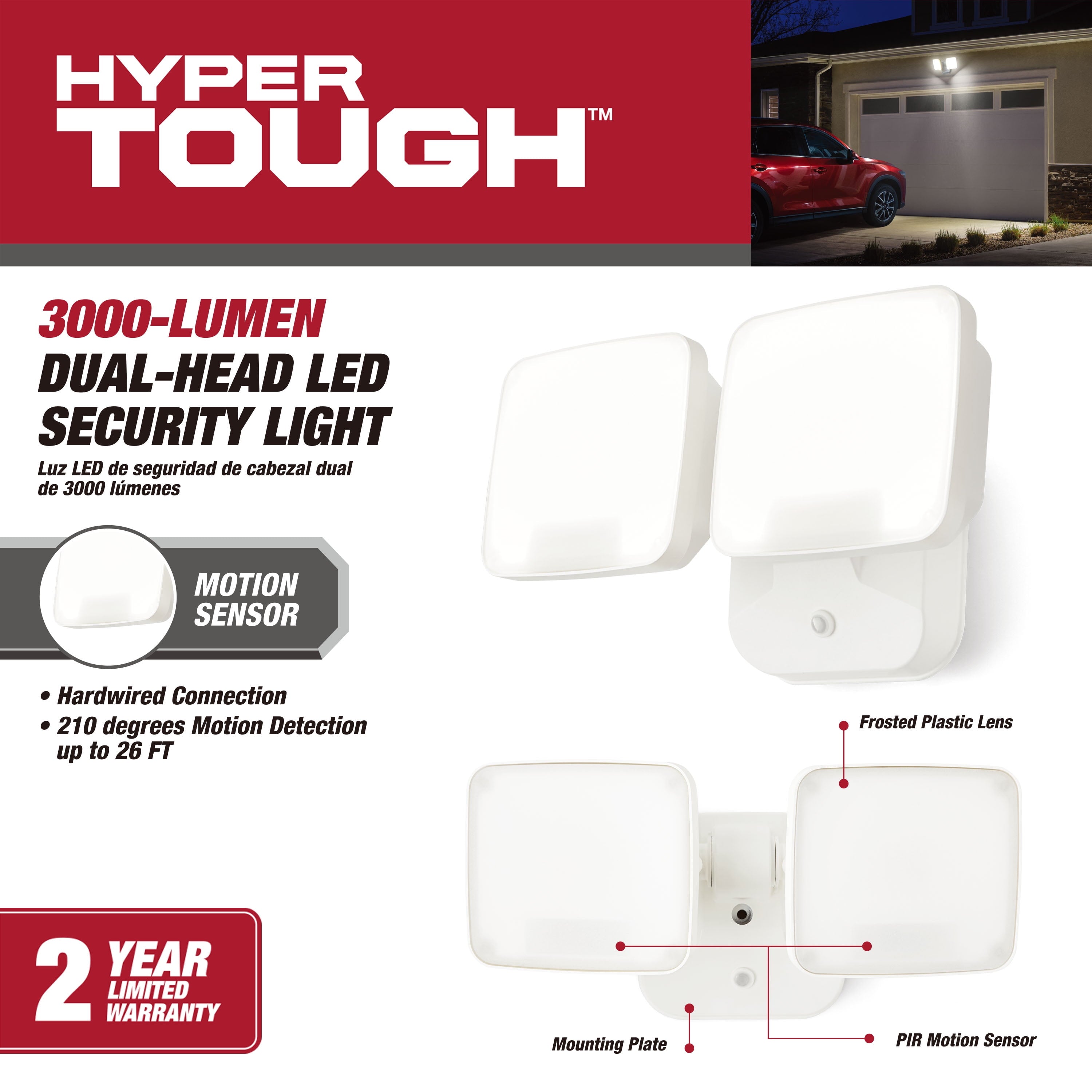 Hyper Tough 3000 Lumen Motion Activated LED Security Light with Adjustable Dual Lamp Heads, Hardwired