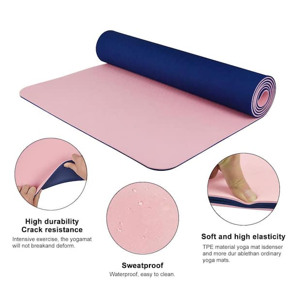 Pink High Density TPE Yoga Mat 72 in. L x 24 in. W x 0.24 in. Pilates Exercise Mat Non Slip (12 sq. ft.)