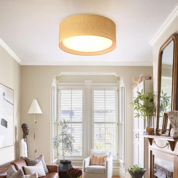 15.7 in. 3-Light Drum Flush Mount, Sepia Finish