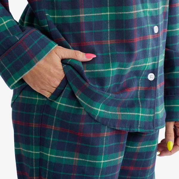 Company Cotton Family Flannel Holiday Plaid Women's Large Navy Multi Pajamas Set
