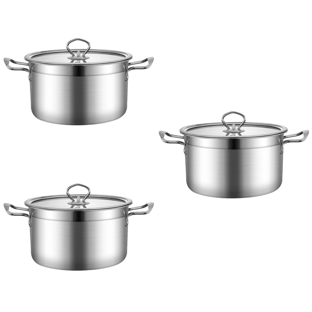 Homemaxs 3pcs Stainless Steel Soup Pot Multifunctional Pot Practical Hot Pot with Glass Lid