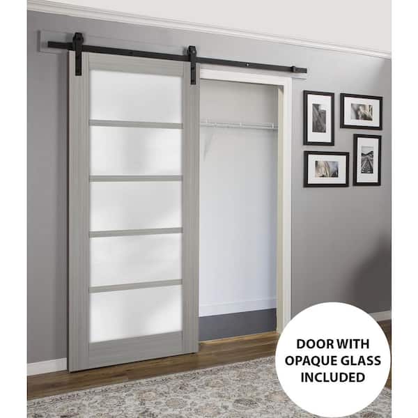 48 in. x 96 in. Single Panel Gray Solid MDF Sliding Door with Double Barn Hardware Kit