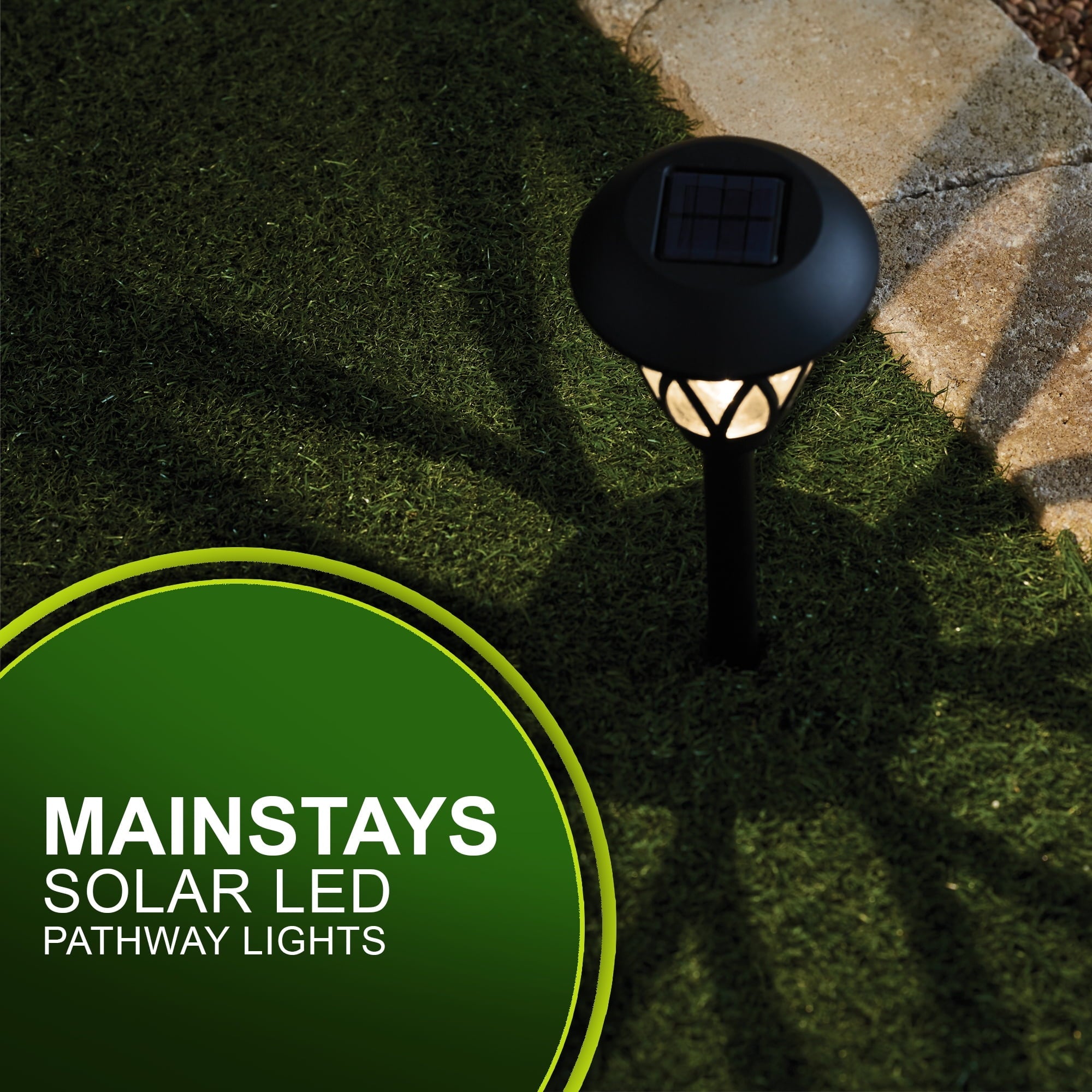 Mainstays Solar Powered Black Lattice LED Landscape Walkway Light with Glass Lens, 8 Lumens